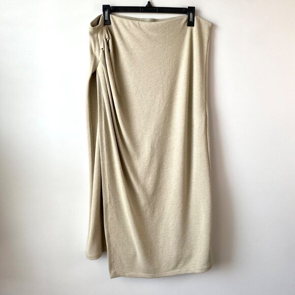 Vince Side-Drape Skirt Womens Size XL Sepia Ruched Faux Wrap Stretch Knit‎ - Picture 4 of 11